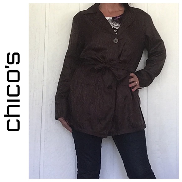 CHICOS BROWN SILK SAFARI JACKET MEDIUM - Picture 4 of 11